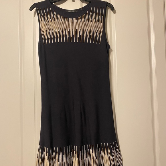 NIC+ZOE navy knit stripe sleeveless fit and flare dress size S - Picture 1 of 6